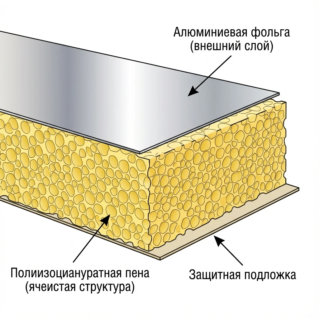 Структура PIR плиты - три слоя